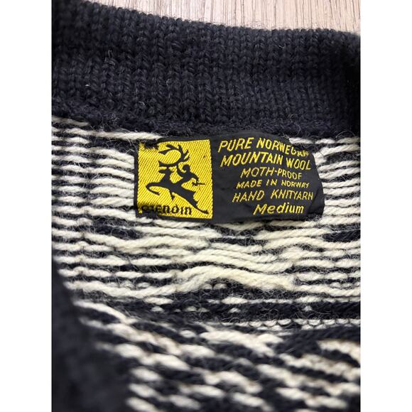 Gjendin Norwegian Hand Knit Pure Wool Sweater Black White Medium - Picture 6 of 8